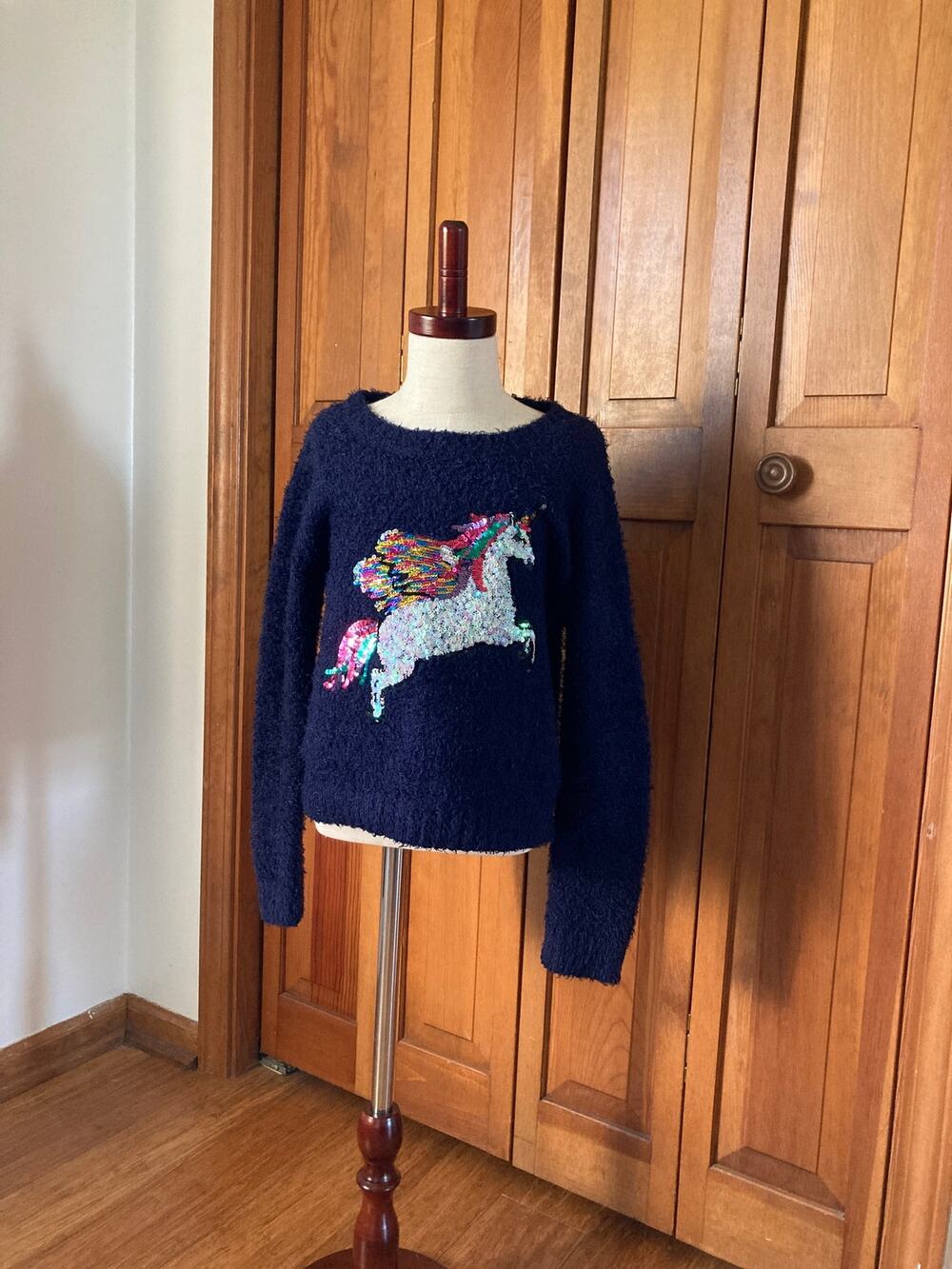 Wonder Nation Girls Sequined Unicorn Sweater, Size M